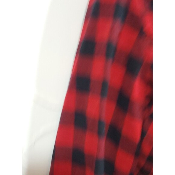 Reba Size Large Buffalo Plaid Red Black Snap Up Beaded Raw Edge Flannel Shirt - Picture 9 of 14